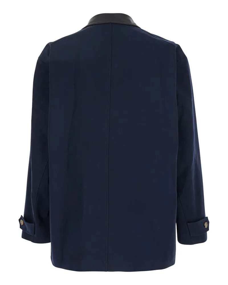AFTER PRAY Men Blue Jacket With Leather Collar Cotton Coat Navy