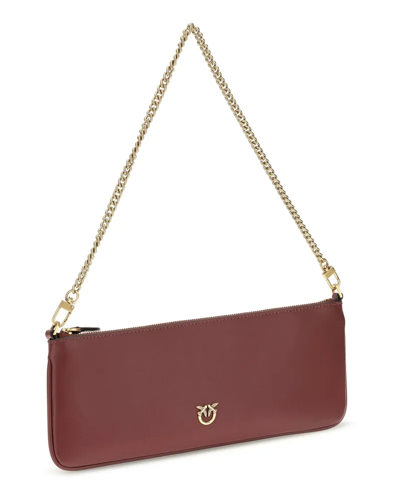 Pinko Women's Horizontal Flat Leather Shoulder Bag Ribes Intenso-Antique Gold Red