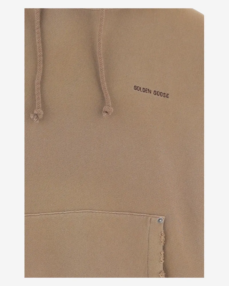 Golden Goose Men's Hooded Cotton Sweatshirt Dark Beige Sweatshirts Sweater Beige