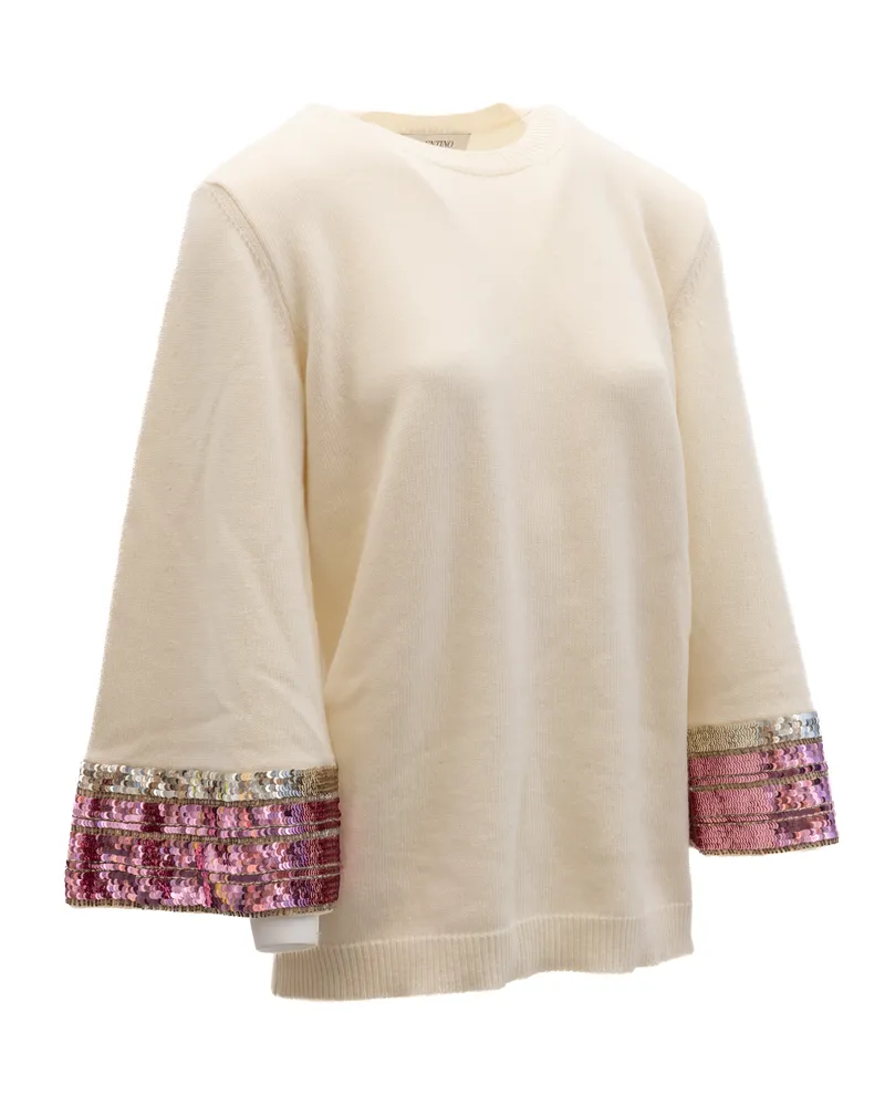 Valentino Garavani Sequin-Trimmed Sweater — Cream Cream