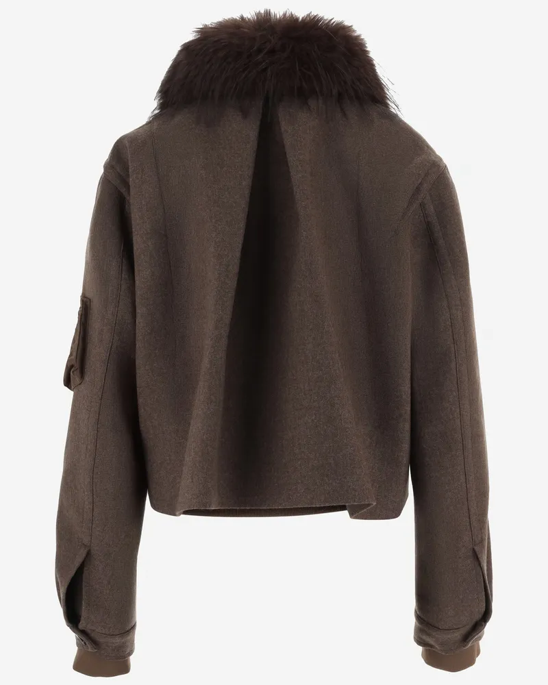 Sacai Women's Wool Jacket With Faux Fur Inserts Brown Brown