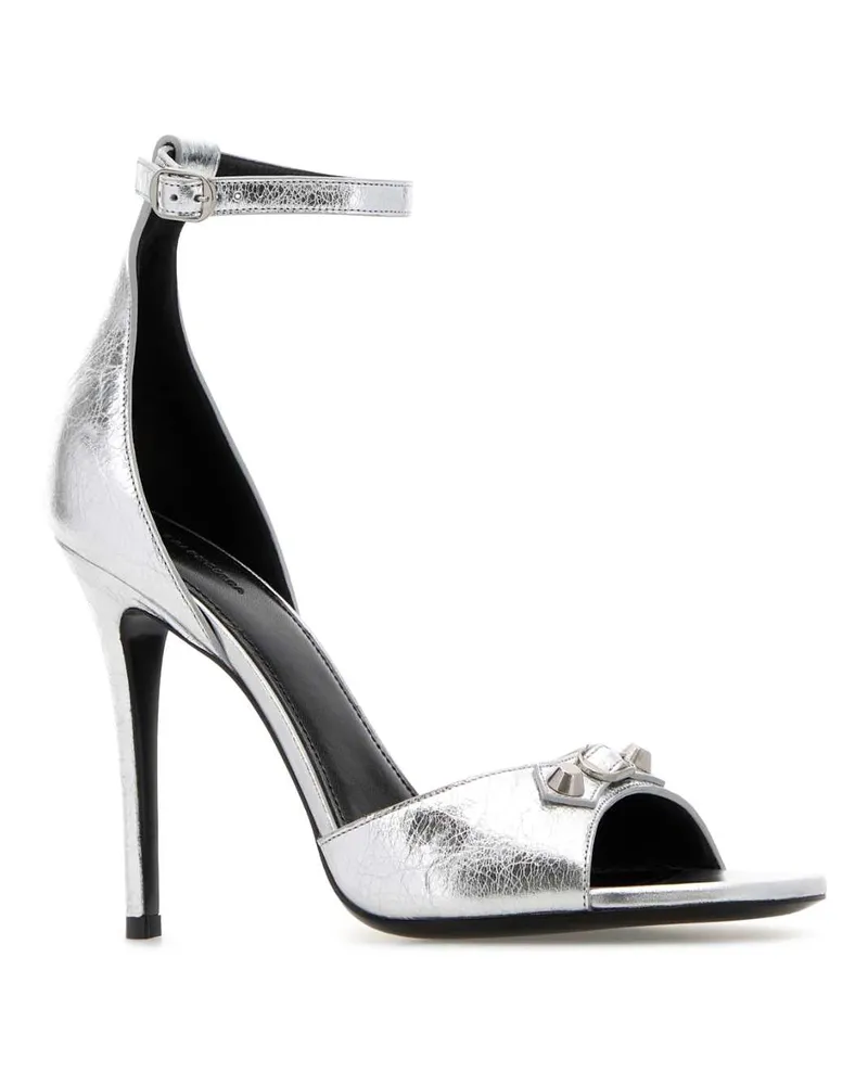 Balenciaga Women's City Up Heel Sandal Silver Lamb Leather Silver