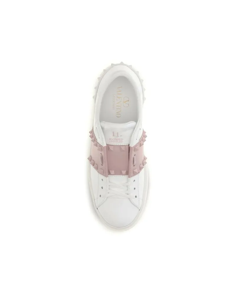 Valentino Garavani Women's White Calf Leather Bos Taurus Low Top Sneakers White