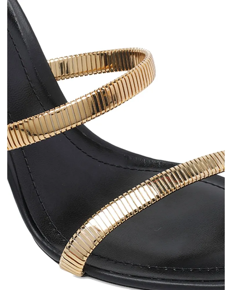 René Caovilla Gold-Strap Leather Sandal — Black Black