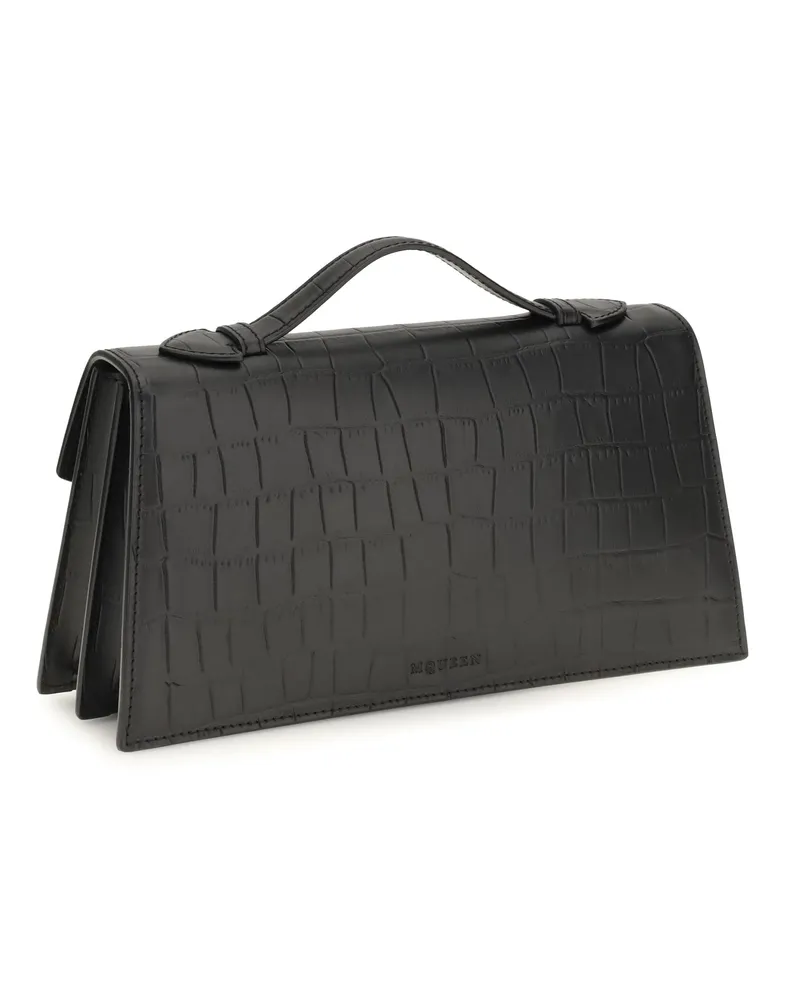 Alexander McQueen Women's Handbag Skull Croc-Embossed Black-Silver Calf Leather Handbags Black/silver Hand Bags Black