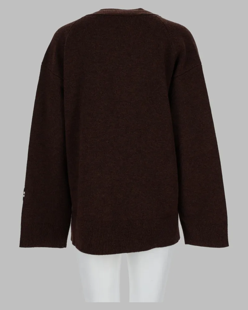 Tory Burch Logo Wool Cardigan — Brown Brown