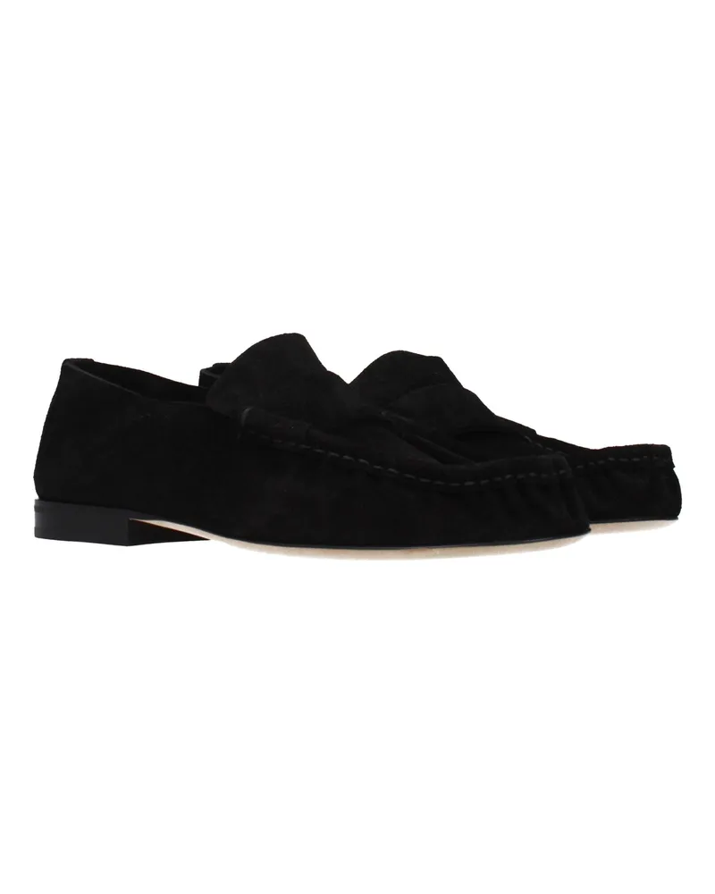 The Row Women's Black Leather Slip-On Loafers Black