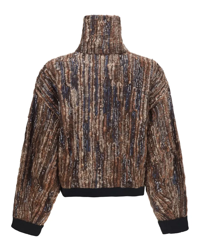Brunello Cucinelli Women's Perforated Zip Cardigan Marrone Mohair; Polyamide; Polyester Sweater 