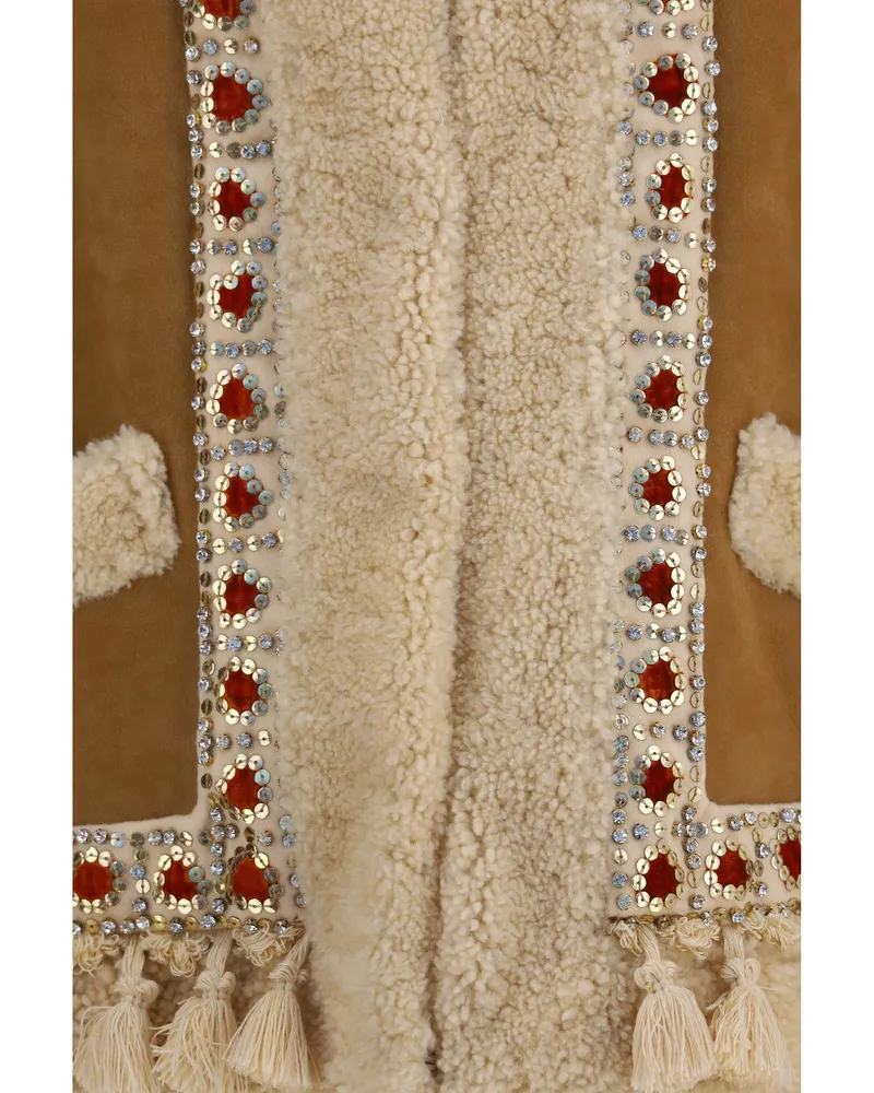 Valentino Garavani Women's Vest Suede And Fur Camel-Multicolour Lamb Leather Coat Camel/multicolour Camel
