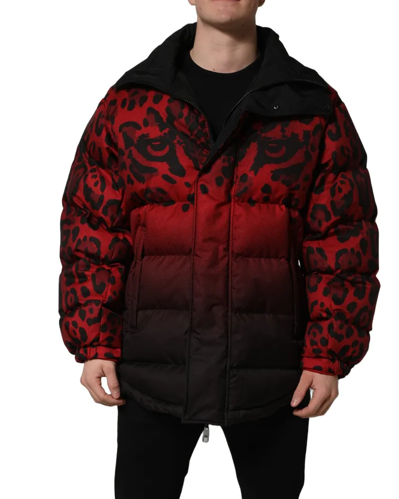 Dolce & Gabbana Men's Red Black Reversible Animal Print Puffer Coat Jacket Polyester Clothing Red