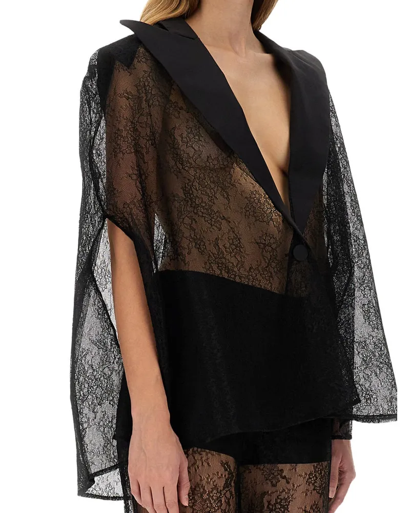 Nina Ricci Lace Blazer-Inspired Cape — Black Black