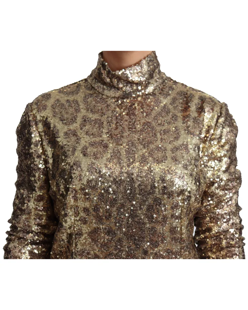 Dolce & Gabbana Women's Brown Leopard Fit Turtleneck Sequin Sweater Polyester Clothing Bronze