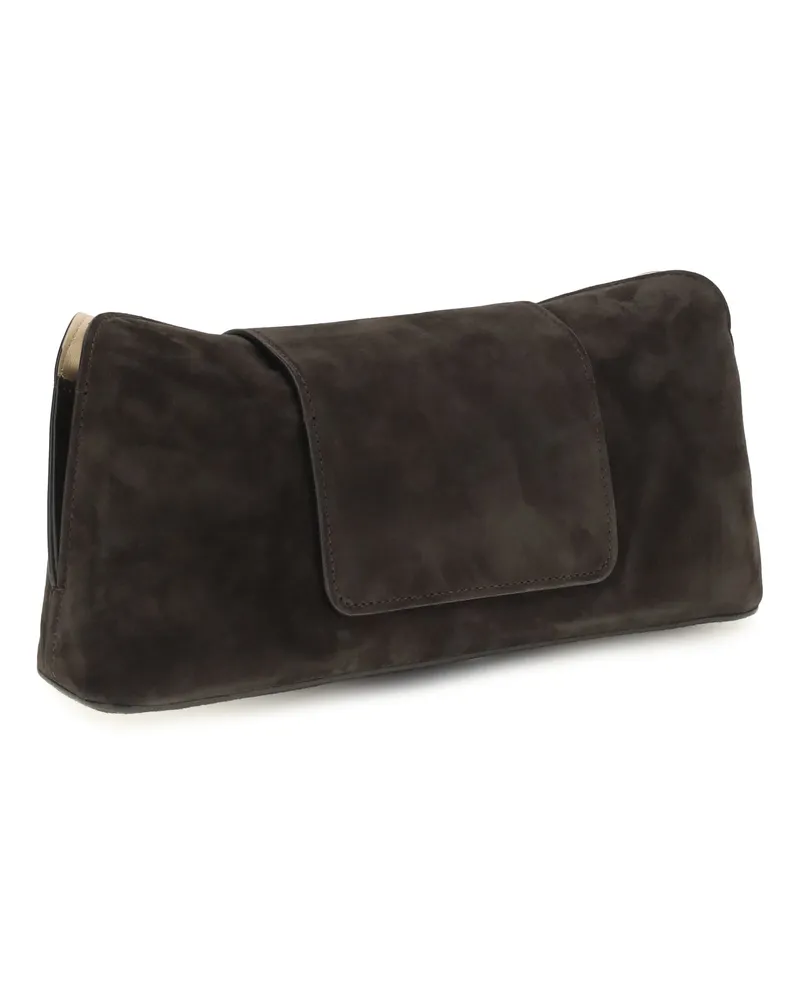 Versace Women's Suede Pouch Vivian Mocha Gold Calf Leather Shoulder Bags Black