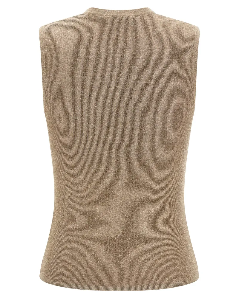 Max Mara Ribbed Metallic Tank Top — Beige Beige