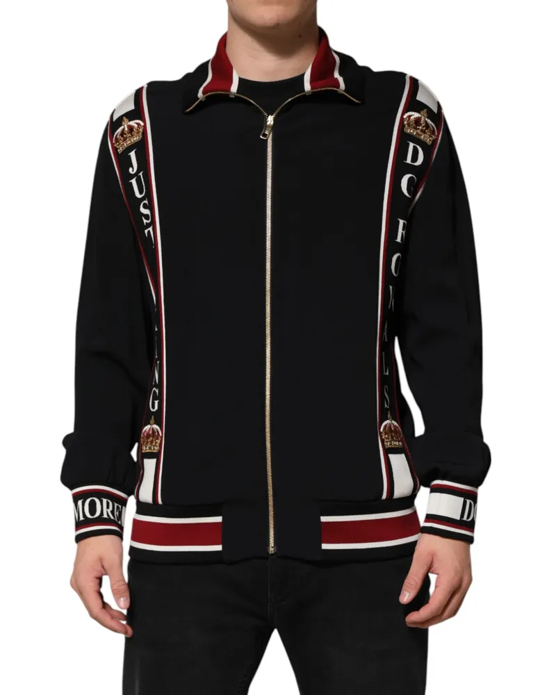 Dolce & Gabbana Men's Black Dg King Full Zip Sweatshirt Sweater Rayon Elastane Clothing Black