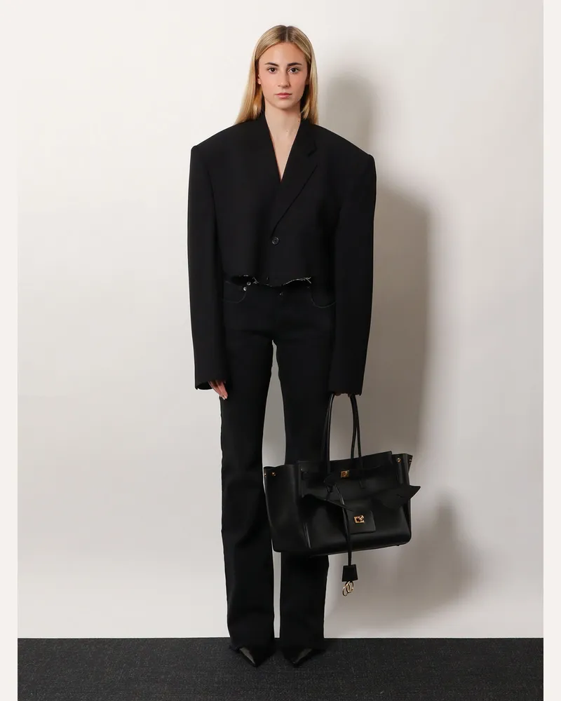 Balenciaga Women's Denim Trousers With Frayed Edges Black Cotton Black