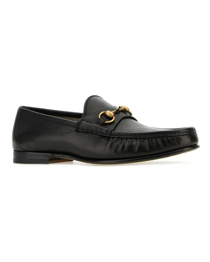Gucci Men's Black Leather Loafers Nero Calf Skin Mocassini Black