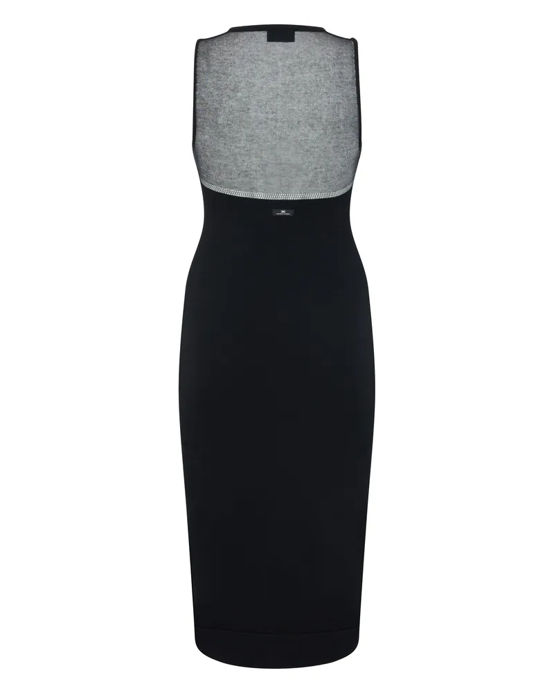 Elisabetta Franchi Women's Knit Dress With Sheer Panels, Black Viscose Black