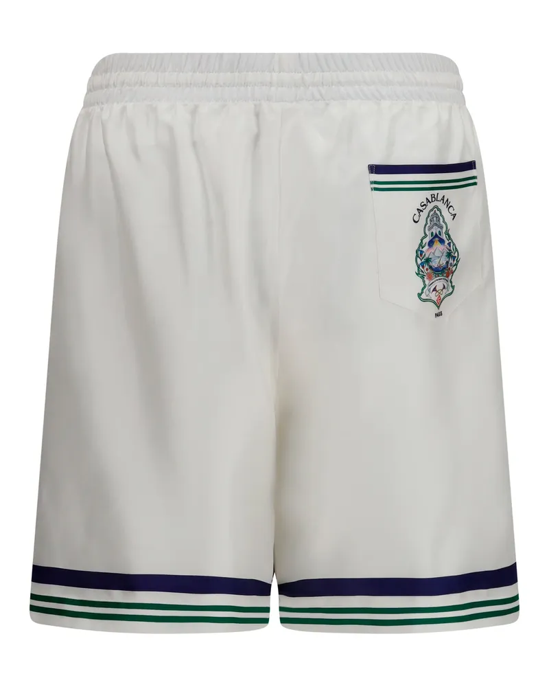 Casablanca Paris Men's Hotel Crest Shorts Silk Bermuda White