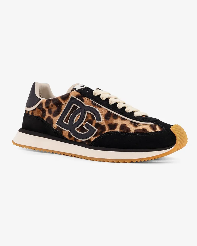 Dolce & Gabbana Women's Sneakers Suede With Animal Print Multicolour Suede-Rubber Trainers Suede/rubber Black