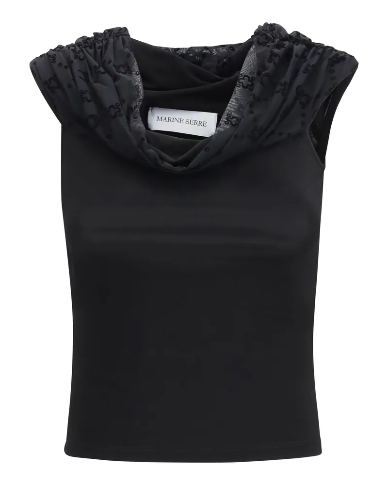 Marine Serre Women's Top Off-Shoulder Draped Black Viscose Tops 