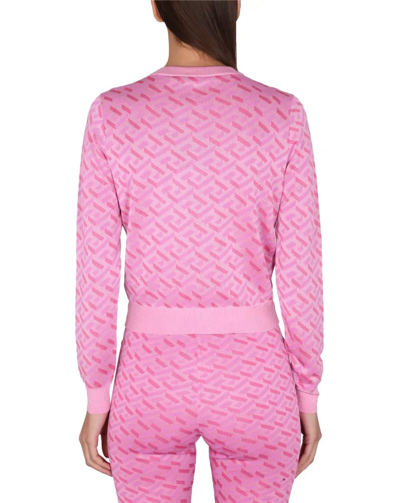 Versace Jacquard Silk-Viscose Cardigan — Pink Pink
