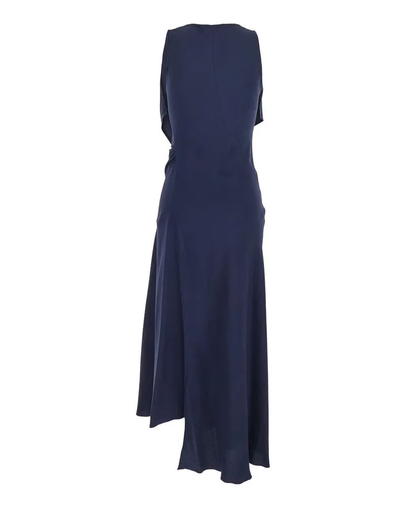 Victoria Beckham Women's Blue Sleeveless Long Dress With V Neck Acetate Navy