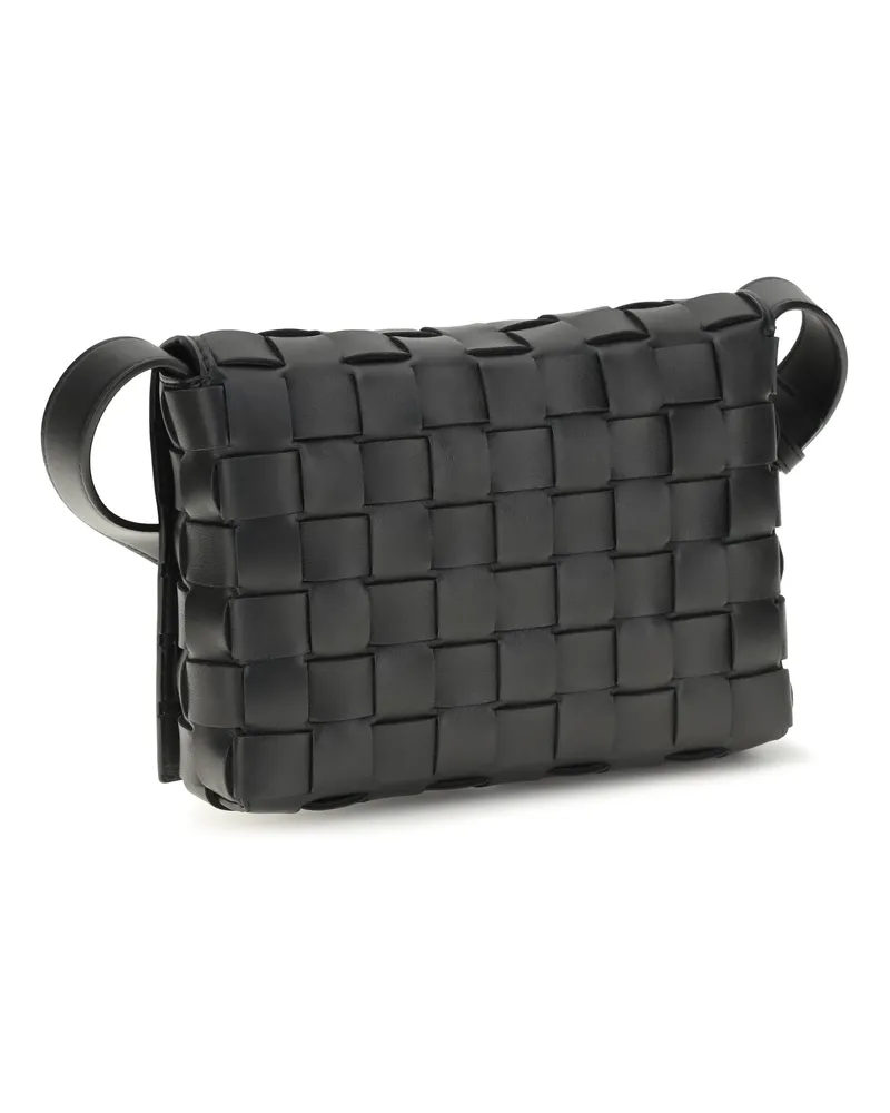 Bottega Veneta Men's Messenger Crossbody Bag Orto Black-Silver Black-Silver-Black Calf Leather Shoulder Black/silver/black Black