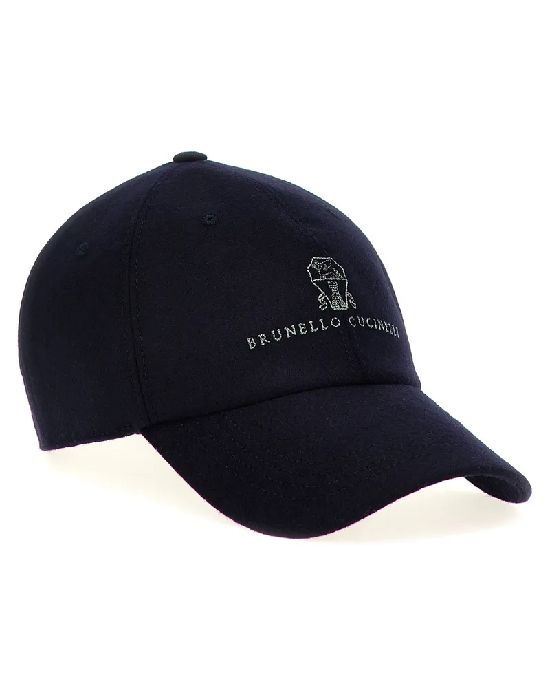 Brunello Cucinelli Logo-Embroidered Wool Baseball Cap — Navy Navy