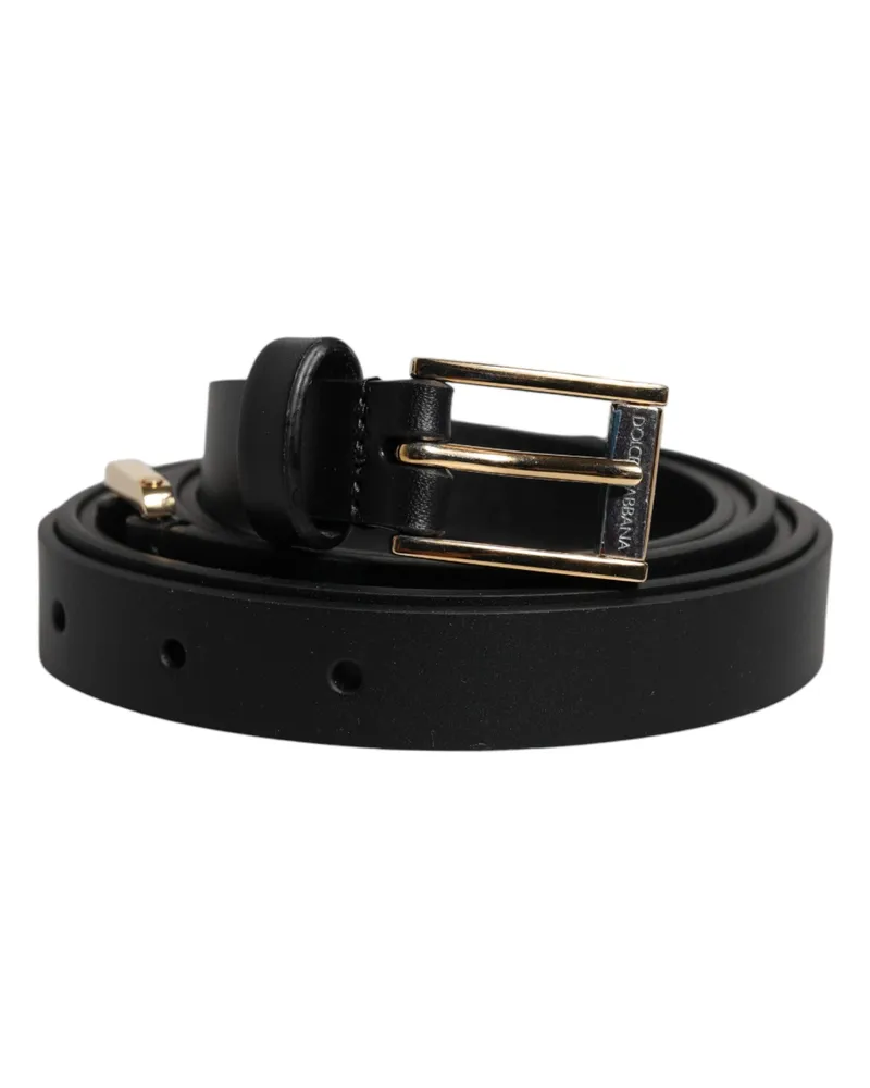 Dolce & Gabbana Men's Black Calfskin Classic Metal Logo Buckle Belt Calf Leather Black