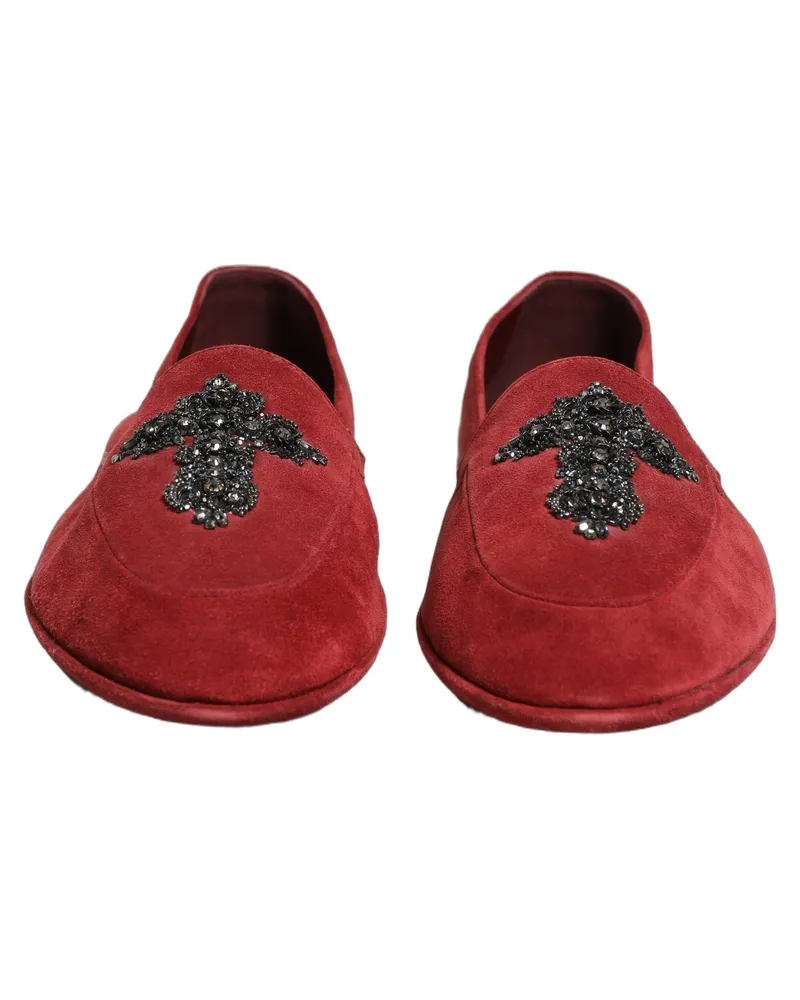 Dolce & Gabbana Men's Red Suede Cross Slip On Dress Loafers Shoes Leather Red