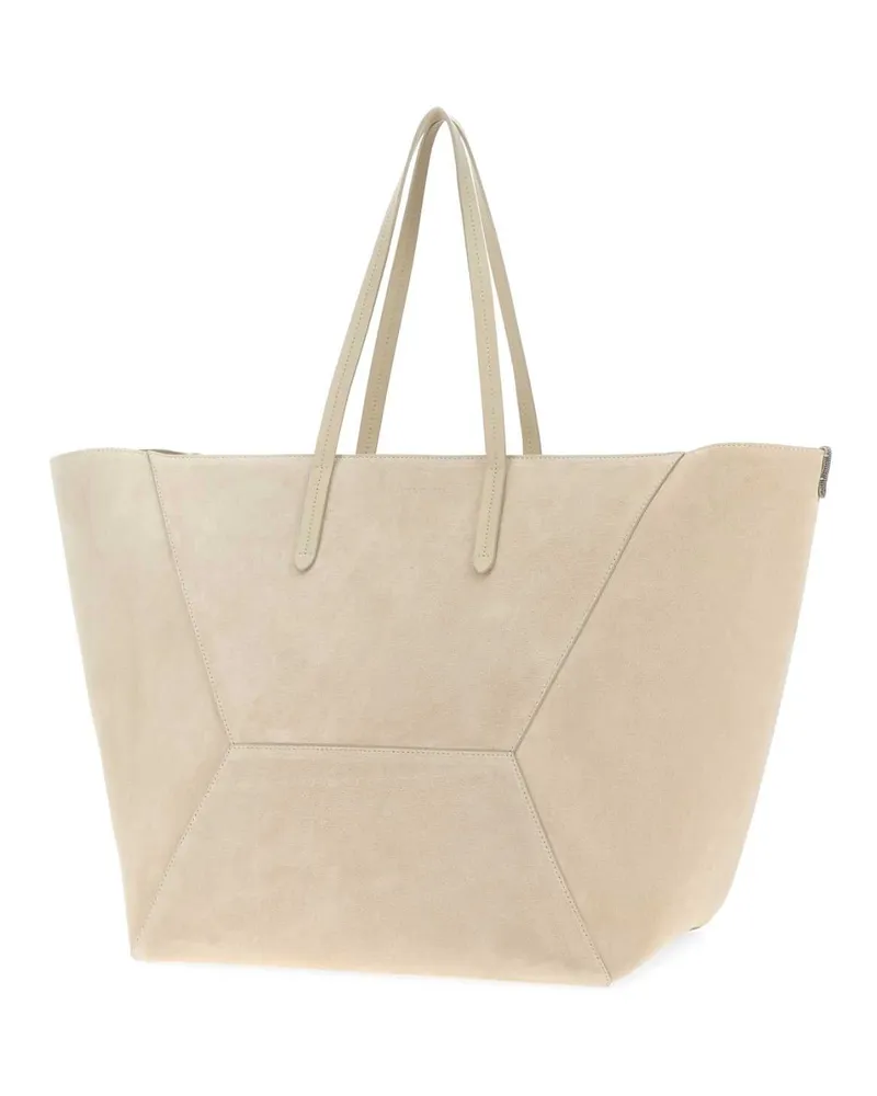 Brunello Cucinelli Geometric Suede Tote Bag — Beige Beige