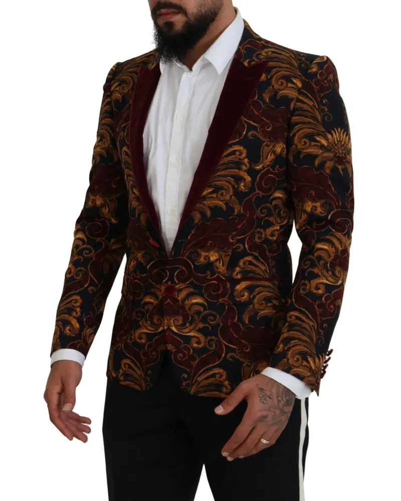 Dolce & Gabbana Men Multicolor Floral Single Breasted Martini Blazer Wool Clothing Brown