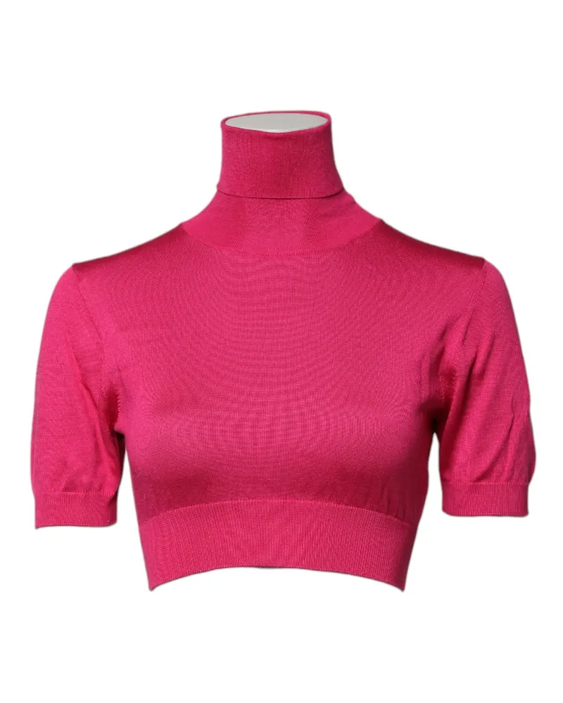 Dolce & Gabbana Women Pink Silk Knitted Turtleneck Cropped Top Pink