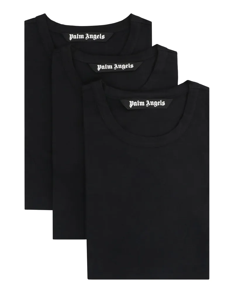 Palm Angels Men's Set Of Three Crew Neck T-Shirts Black Cotton And Polos Black