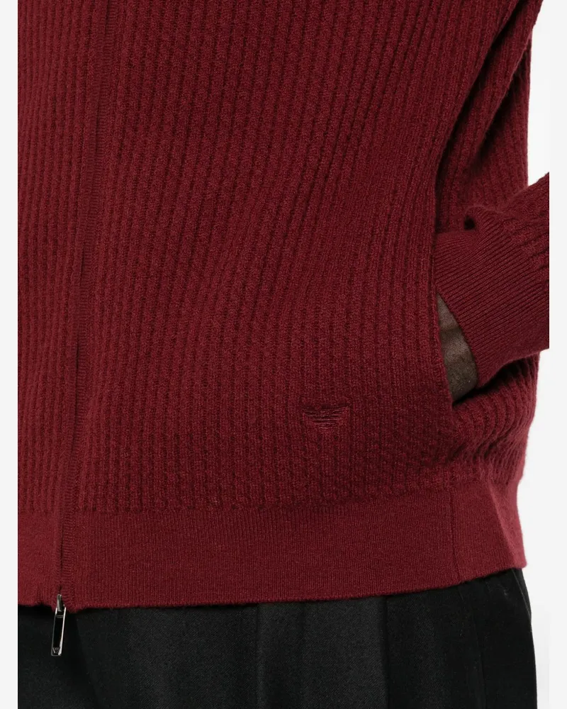 Emporio Armani Ribbed Wool Cardigan — Burgundy Burgundy