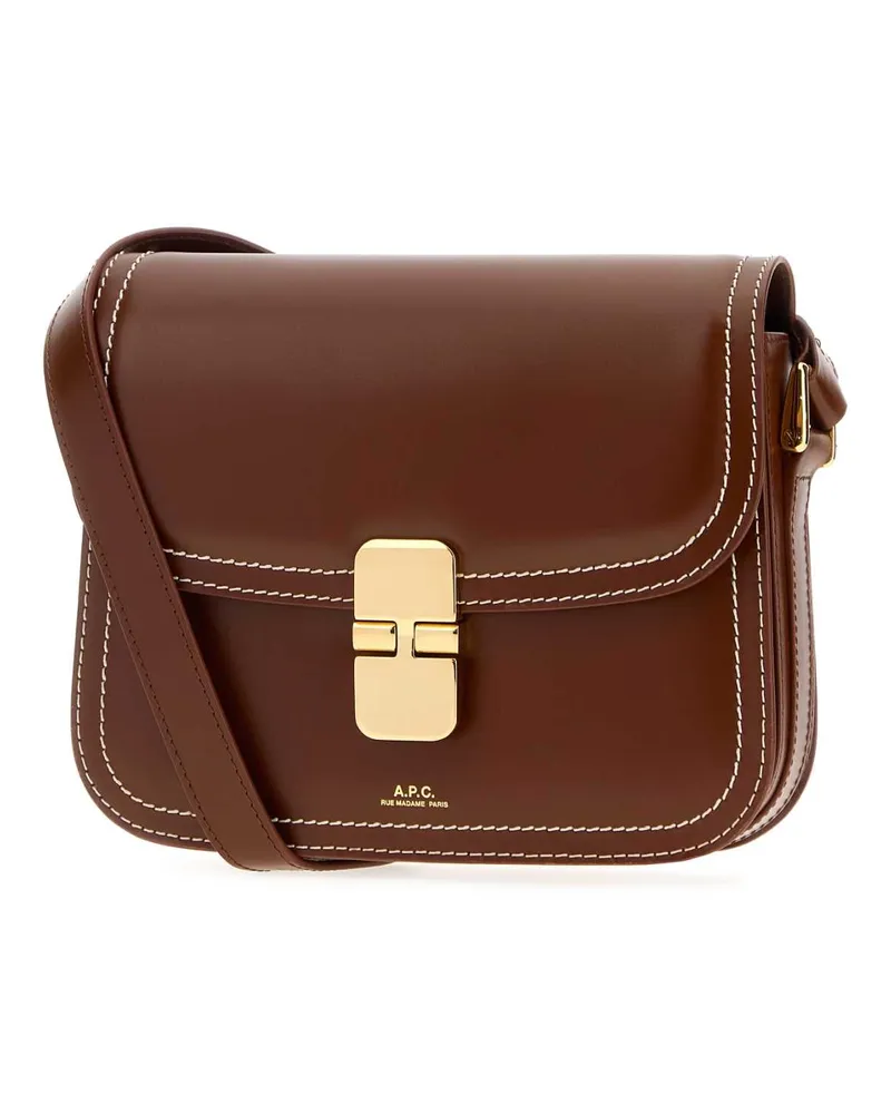 A.P.C. Women's Chocolate Leather Small Grace Crossbody Bag Noisette Borse A Mano Brown
