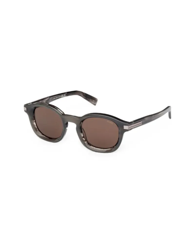 Ermenegildo Zegna EZ0229 Acetate Round-Frame Sunglasses — Grey Grey