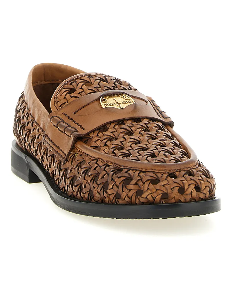Miu Miu Hand-Woven Calfskin Loafer — Brown Brown