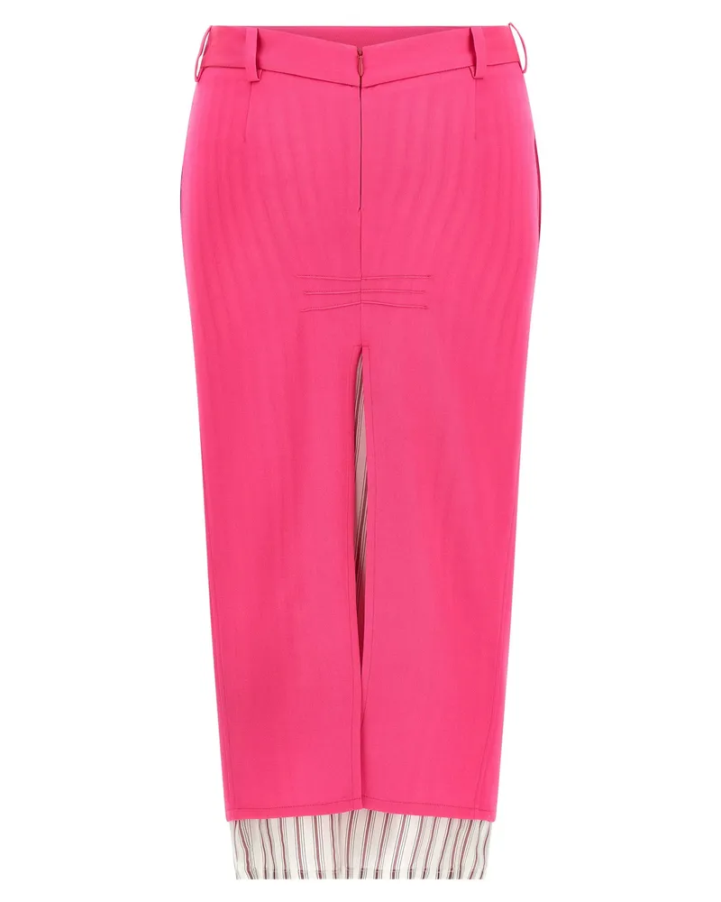 ATTICO Double-Layer Wool Gabardine Skirt — Pink Pink
