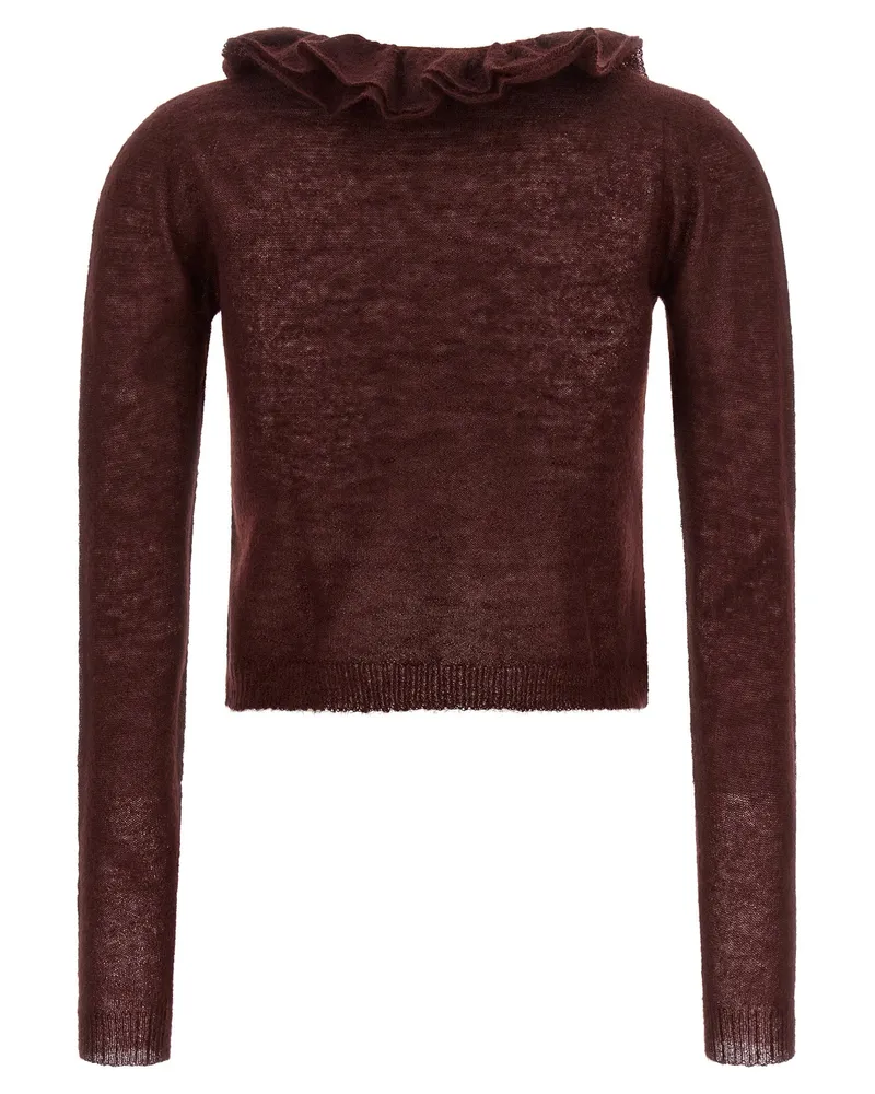 Alberta Ferretti Ruffled Mohair Blend Sweater — Burgundy Burgundy