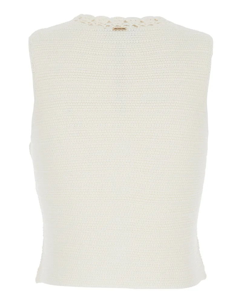 Twin-Set Women's V-Neck Crochet Knit Vest, White Viscose Blazers Jacket White