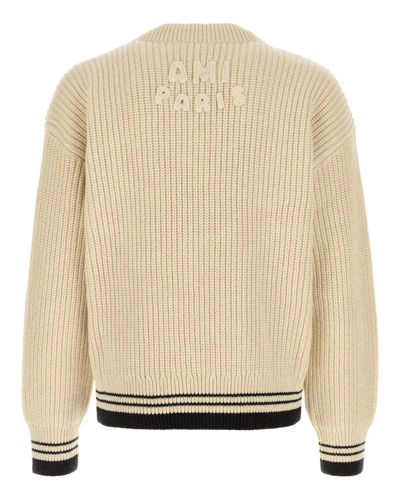 AMI Paris Men's Ivory Wool Blend Sweater Blanccreme Exterior: Virgin Cotton Maglie Beige