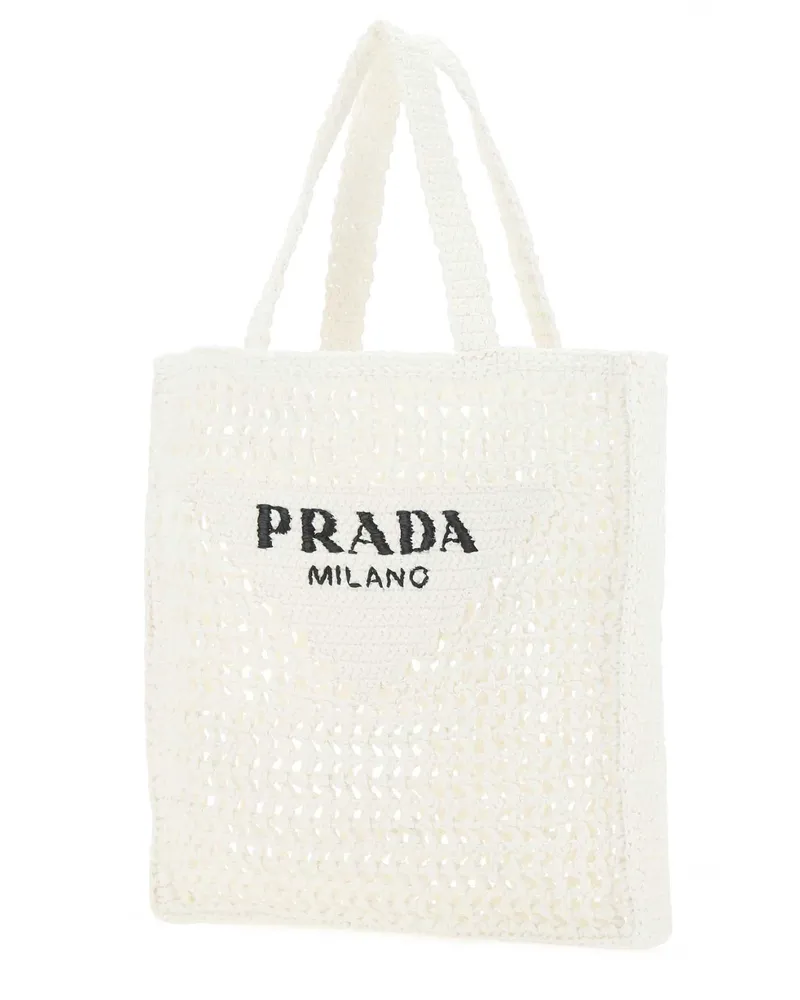 Prada Raffia Tote Bag — White White