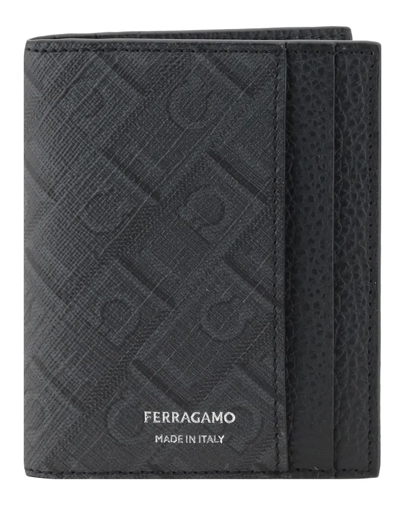 Ferragamo Men's Cardholder Grey Grained Leather Patterned Medium Calf (bos Taurus) Umbrellas Accessory Gray