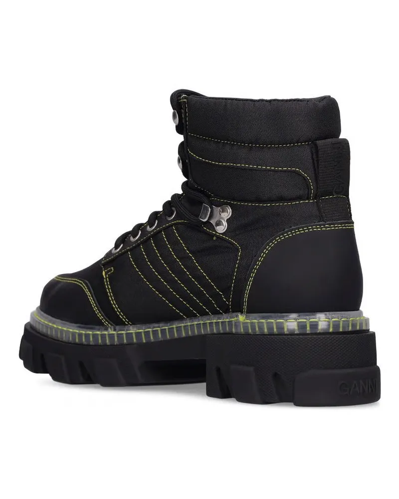 Ganni Women's Cleated Lace Up Hiking Boots Black Shoes Black