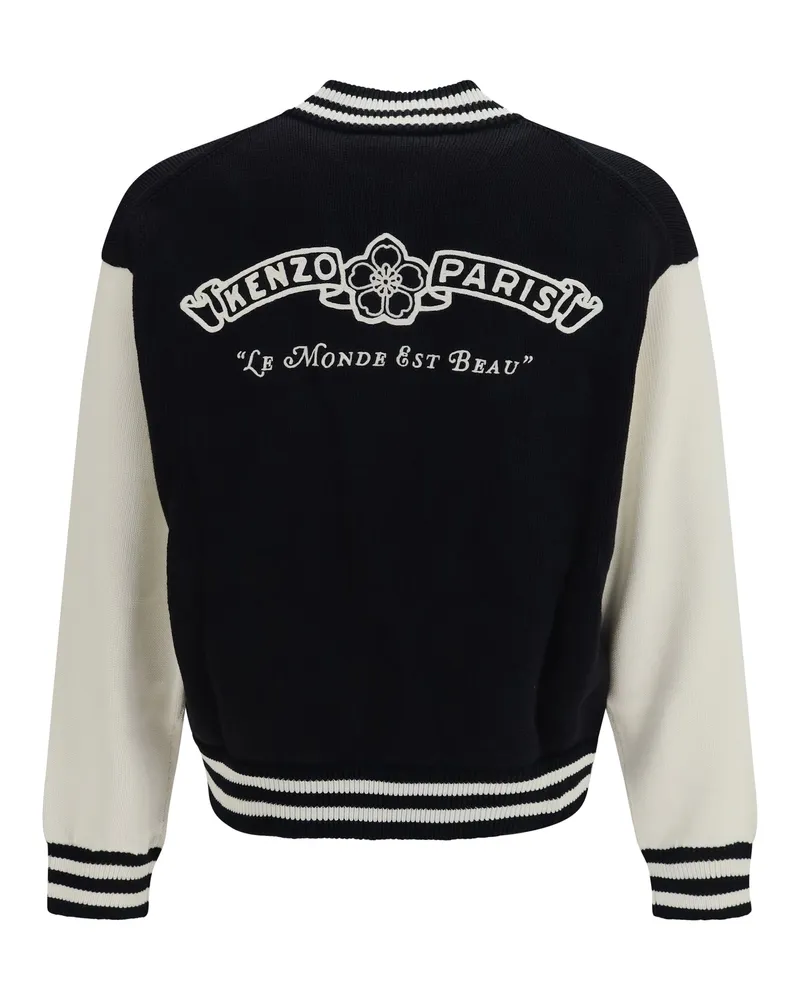 Kenzo Men's Paris Emblem Varsity Cardigan Black Cotton; Nylon Sweater 