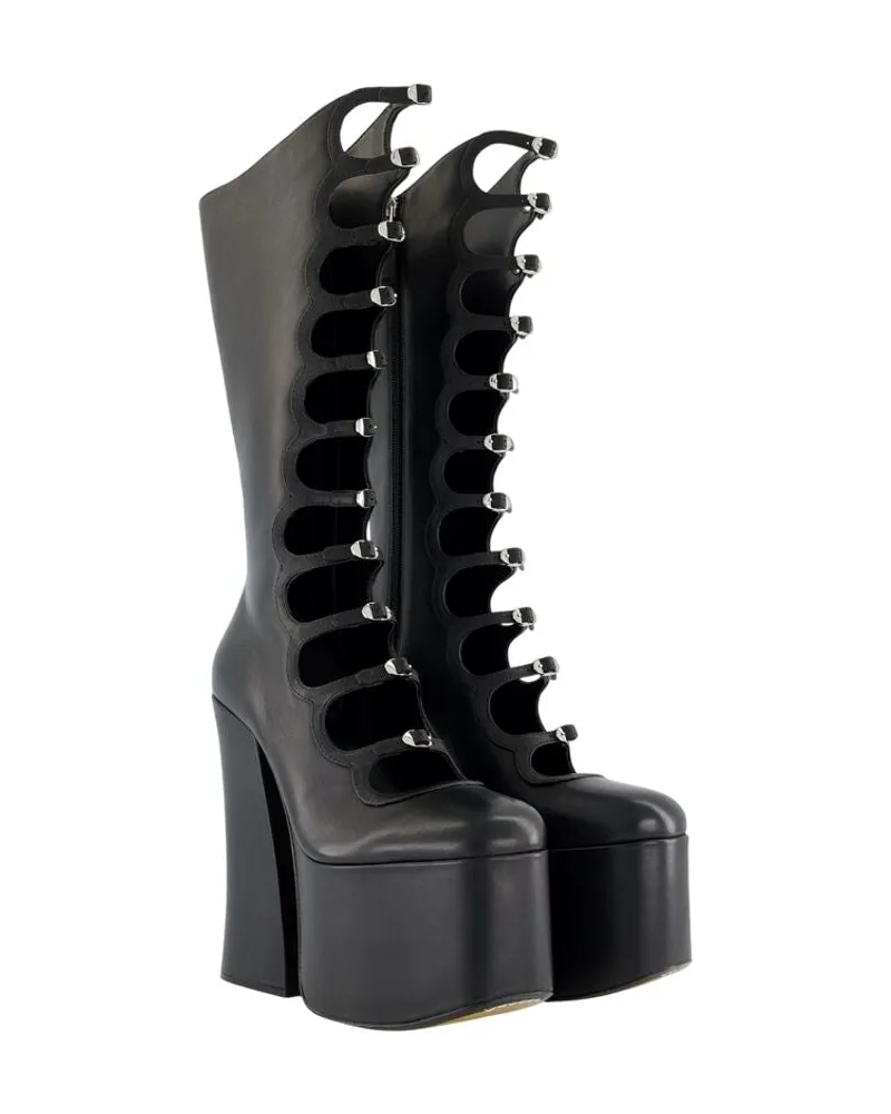 Marc Jacobs Women's The Kiki Knee High Boots -  Leather Black Lambskin Shoes Black