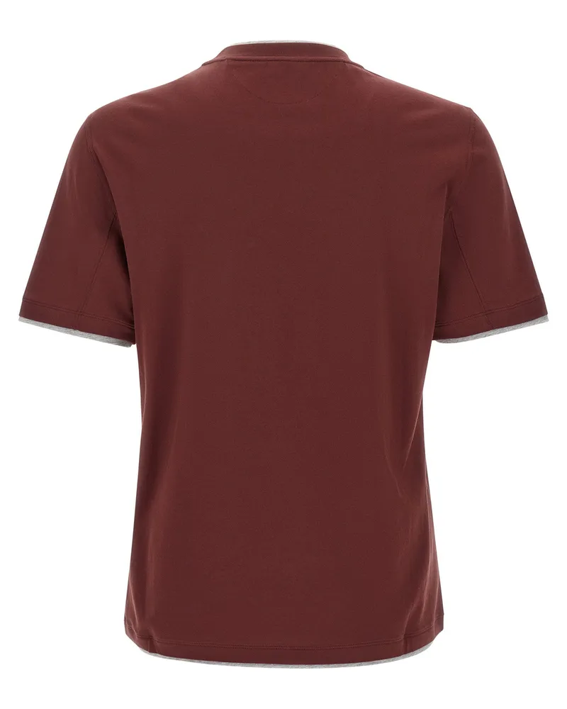 Brunello Cucinelli Faux-Layering Cotton T-shirt — Burgundy Burgundy