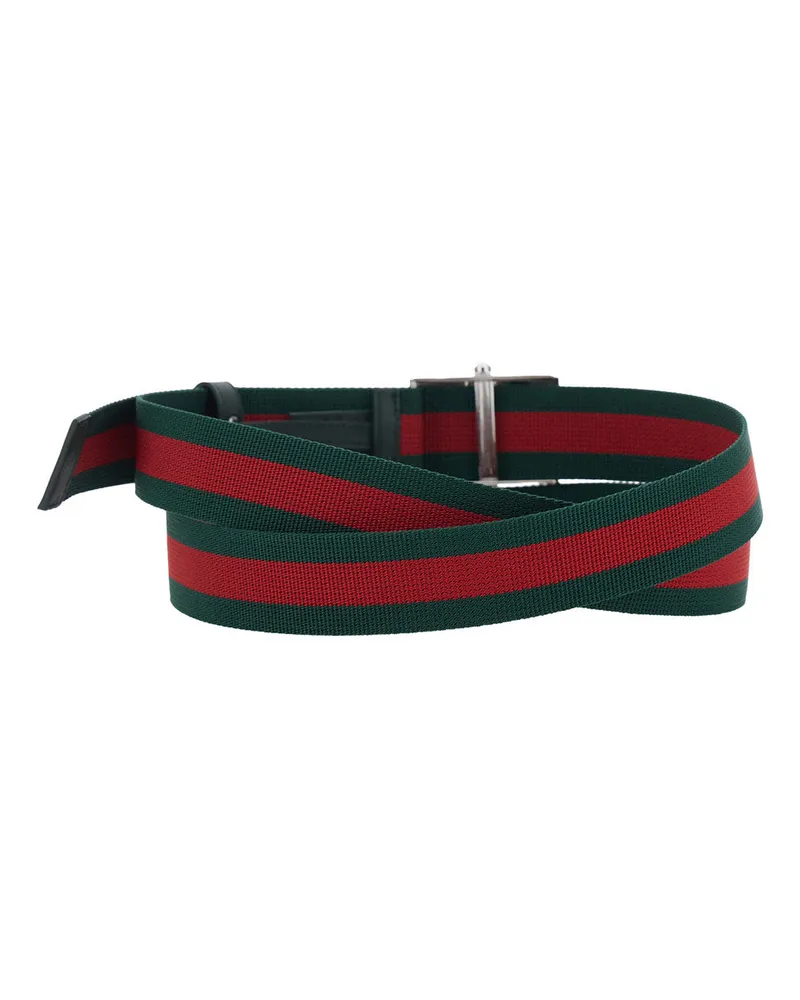 Gucci Men's Belt With Web Motif Green Canvas Green